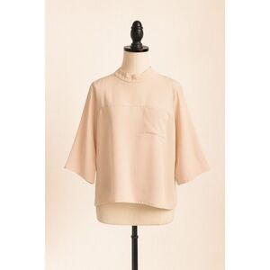 Monki Pale Pink High-Neck Loose Fit Blouse – Size M